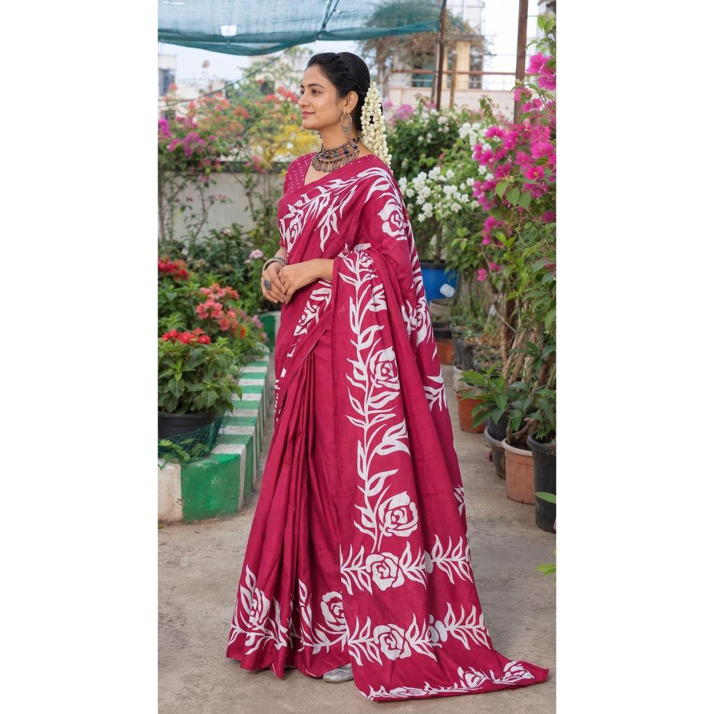 New Launch – Premium Hand Block Floral Print Mulmul Cotton Saree