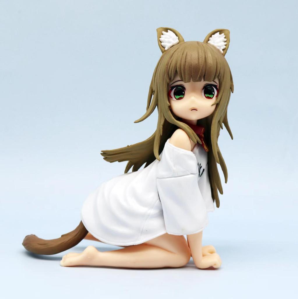 Soybean Catgirl Figurine: Cute Sitting Pose Eating Fish Ornament