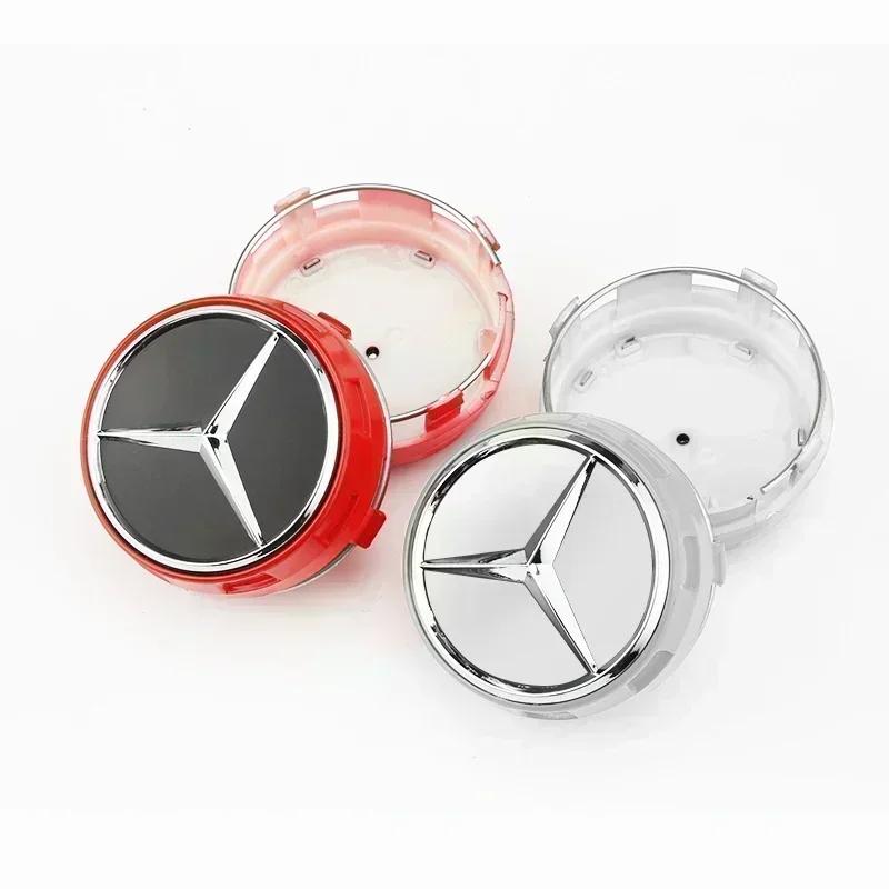 4PCS 75mm Black Red Raised Wheel Center Caps for Mercedes-Benz AMG C E S GLC GLE A0004000900 Hub Cover Waterproof