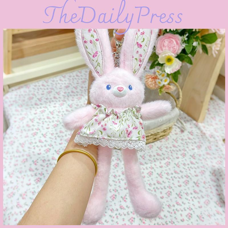 Dress Floral Plush Bunny Keychain With Pull Out Function For Car And Keys Home