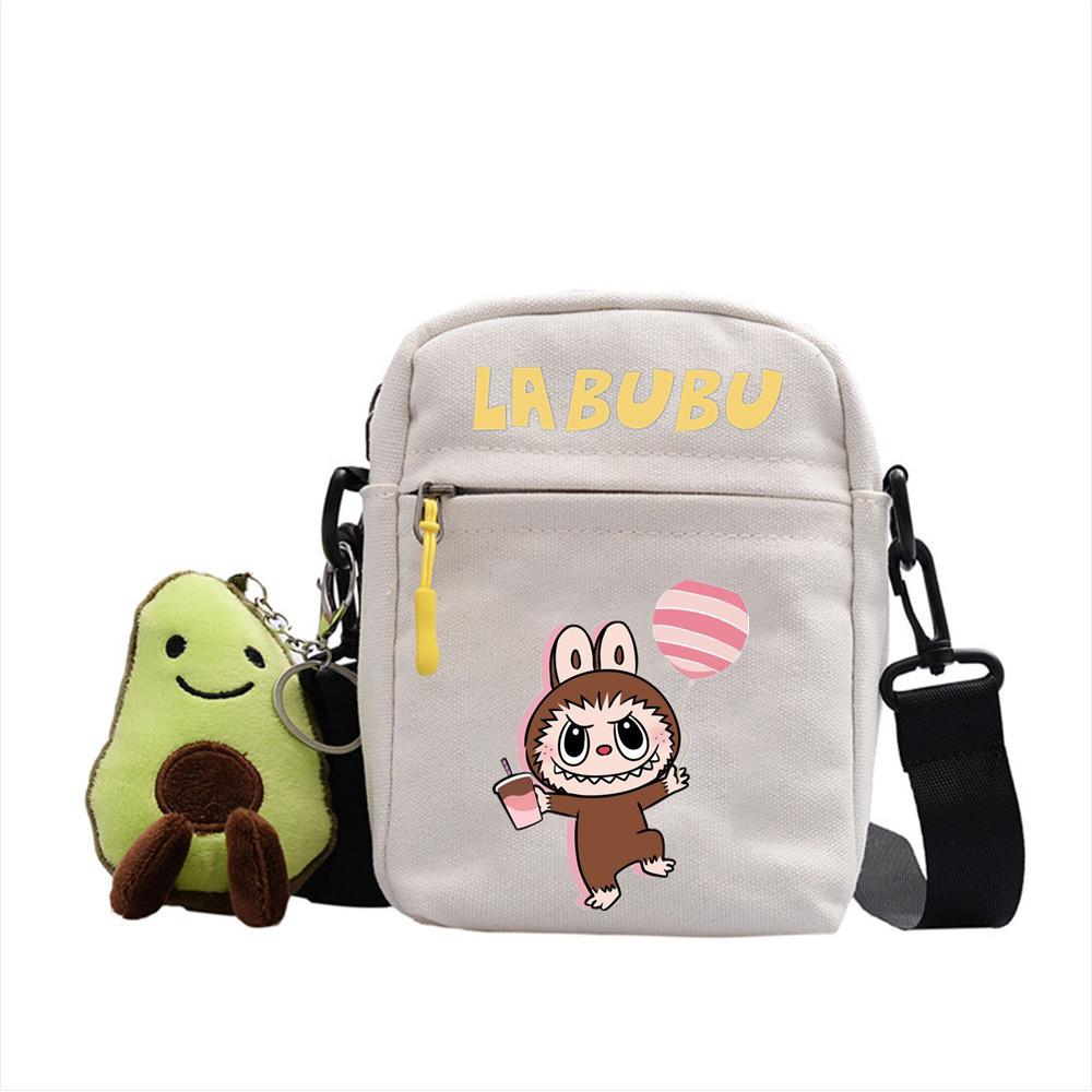 LABUBU canvas bag LABUBU peripheral small square bag doll nylon canvas lightweight simple versatile crossbody bag