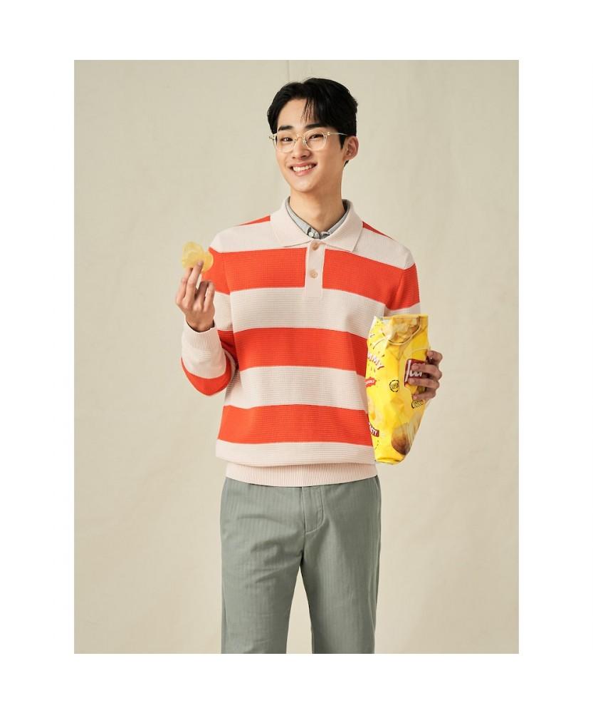 Binpolmen Rugby Stripe Collared Neck Knit Orange (Bc5251C078)