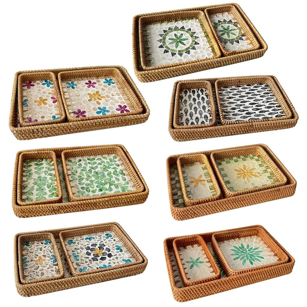 Handmade Rattan Shell Colorful Storage Tray for Living Room Light Luxury Picnic Snack Dry Fruit Tea Cup Restaurant