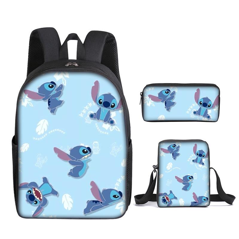 New Stitch Backpack, Stitch Three Piece Set, Elementary School Printed Cartoon Backpack, Shoulder Bag, Pencil Case Set