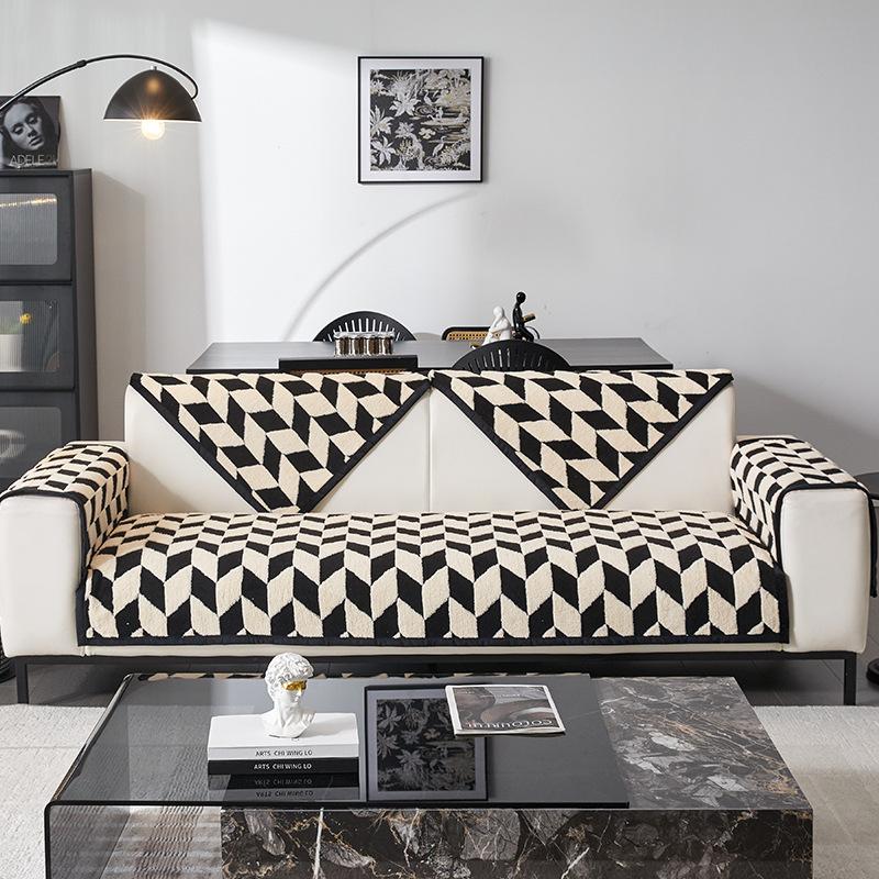 Plush Sofa Cushion Autumn And Winter Nordic Simple New  Thickened Non-Slip Cover Winter Leather Straight Row Seat Cushion