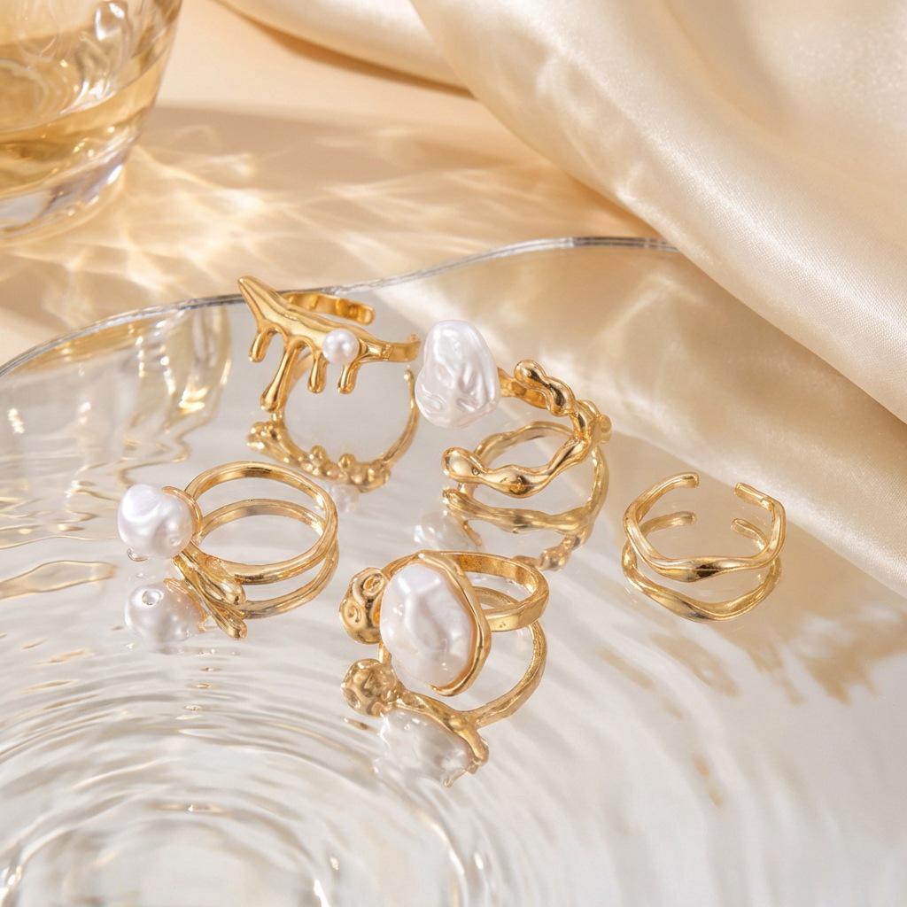 Korean Retro Geometric Oval Hollow Ring Set - Stylish Irregular Finger Rings for Women