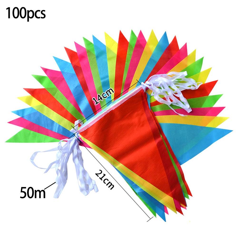 100 Flags Triangle Flags 50 Meters Banner Pennant Large 14*21CM Outdoor Decor