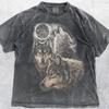 Three Wolves Moon Vintage 90s Style Graphic Shirt, Wolf Graphic Comfort Colors® Grunge Washed Animal Spirit Shirt, Dark Aesthetic Streetwear