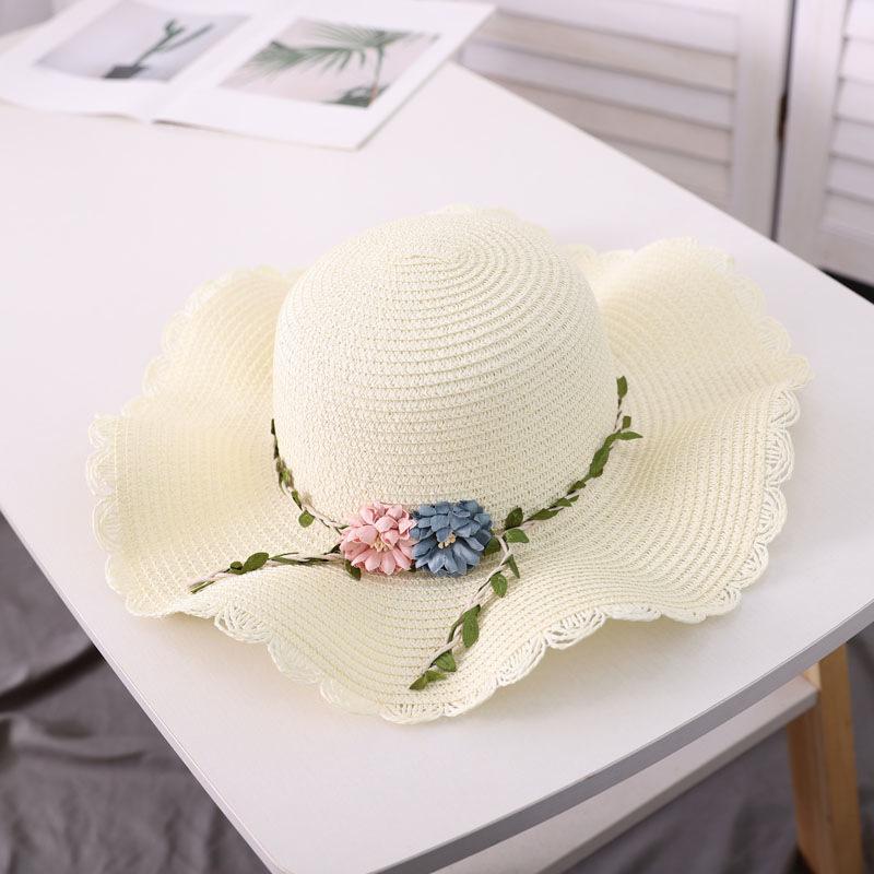 Willow flower straw hat women's wavy edge big brim sun hat summer outdoor sun protection hat travel visor parent-child hat