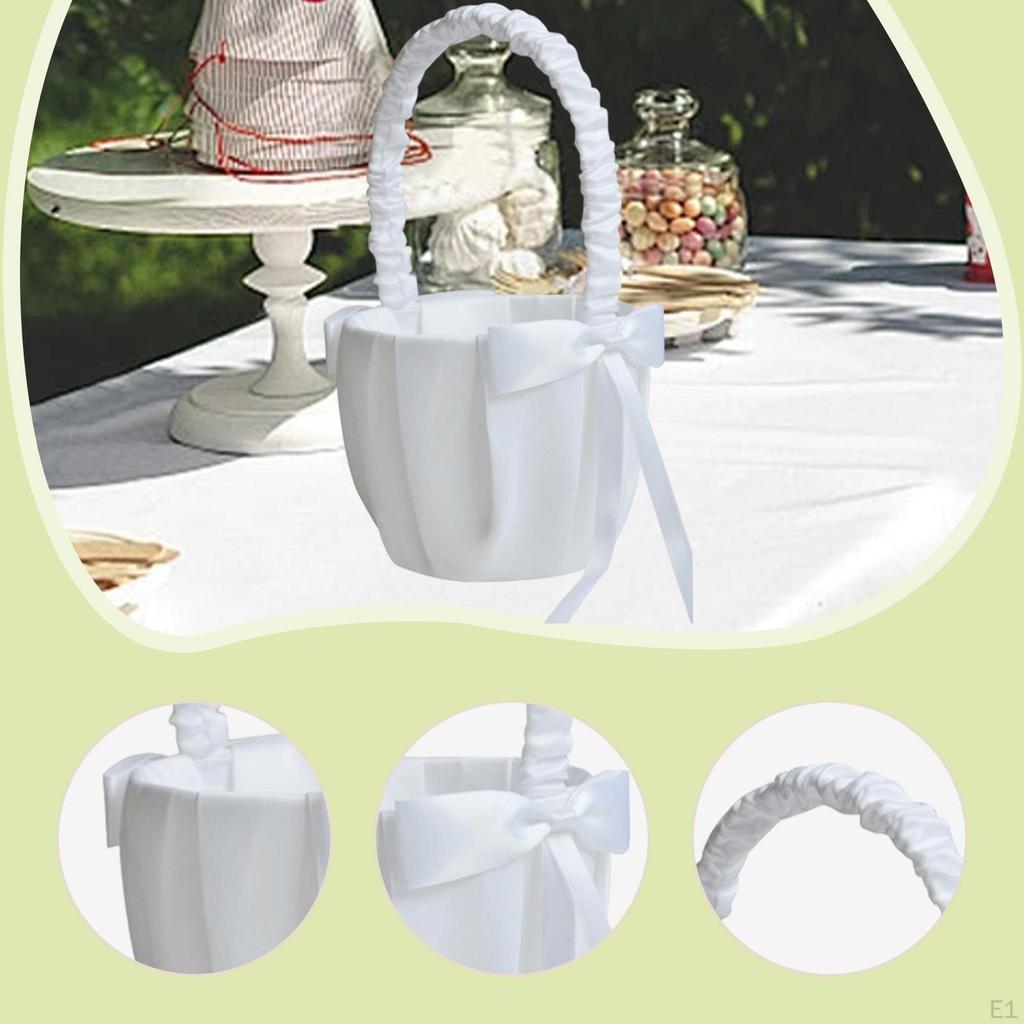 Wedding Flower Girl Basket Western Decorative Bowknot Satin Storage for Easter Celebrations
