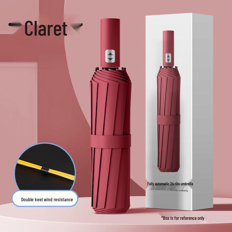 24-ribbers automatisk stormbestandig sammenleggbar paraply for sol og regn