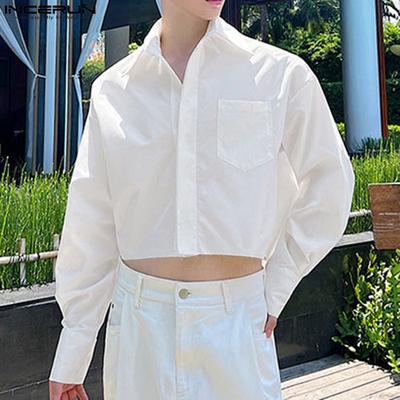 Camicie Casual da Uomo Oversize con Collo a Revers, Maniche Lunghe, Bottoni, Orlo Alto-Basso