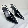 Fashion Versatile Summer High Heels Women Modern Sandals Patent Leather Concise Design Slip On Pointed Brand Designer Female Dress Shoes