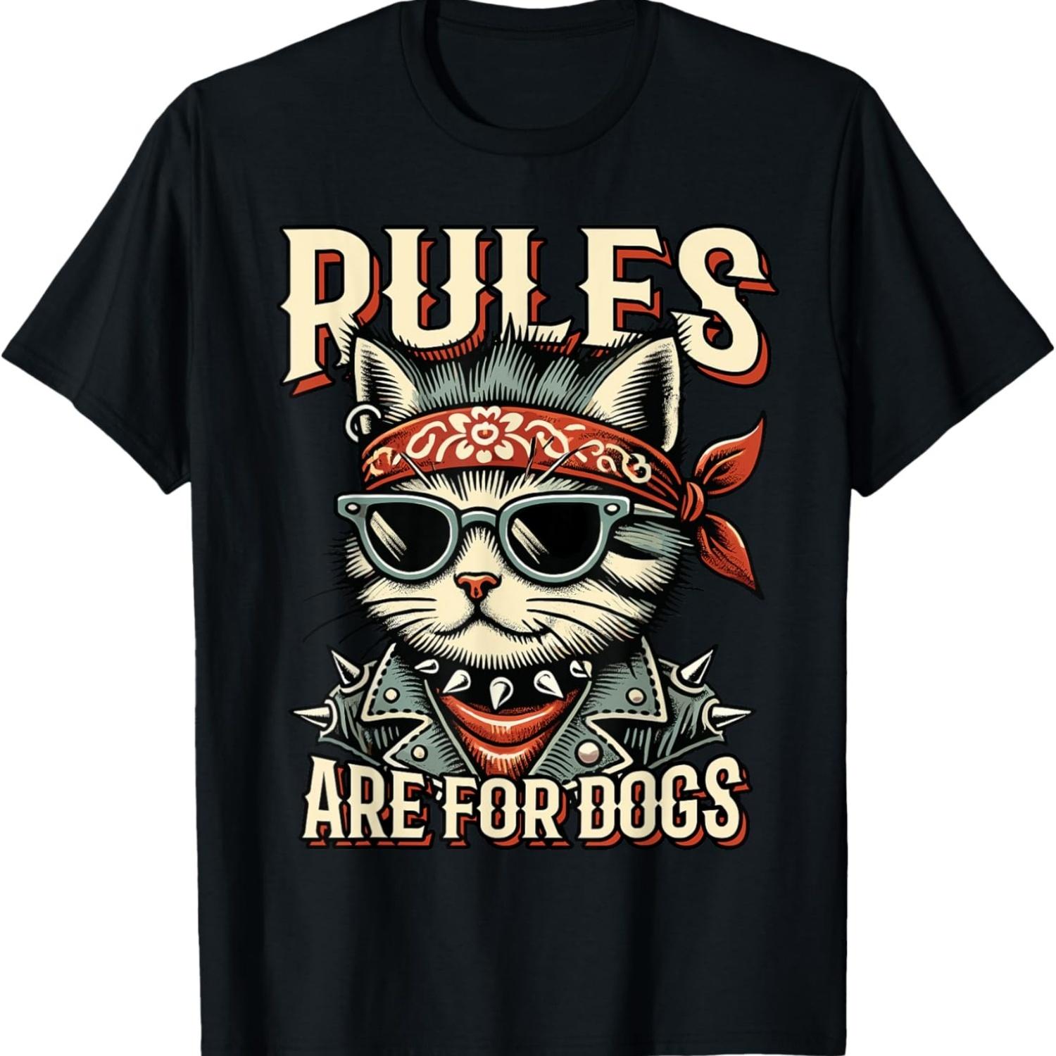 

Funny Cat Lover – Rules Are for Dogs - Rocker Kitten T-Shirt XXXXXL чорний