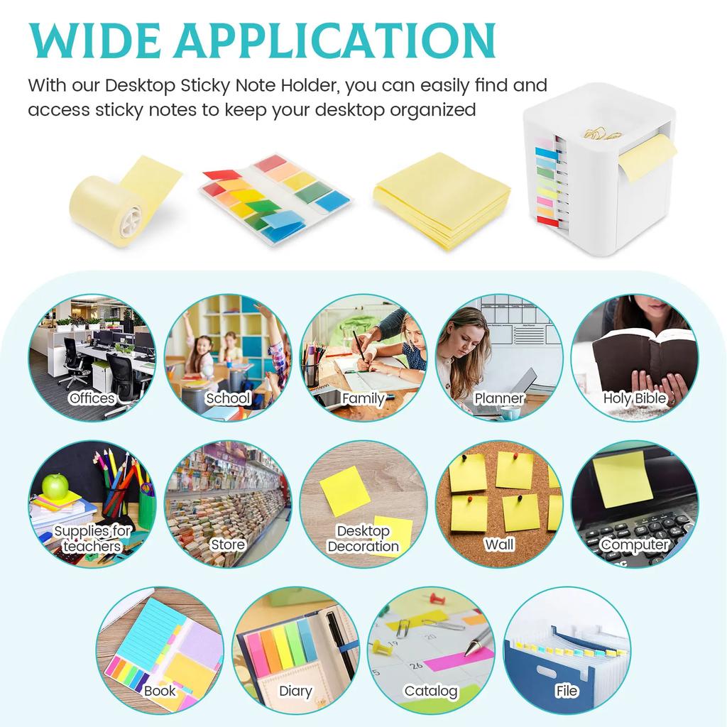 Multifunctional Sticky Note Dispenser Plastic Sticky Note Holder White Sticky Note Container Office Supplies for Office Desk