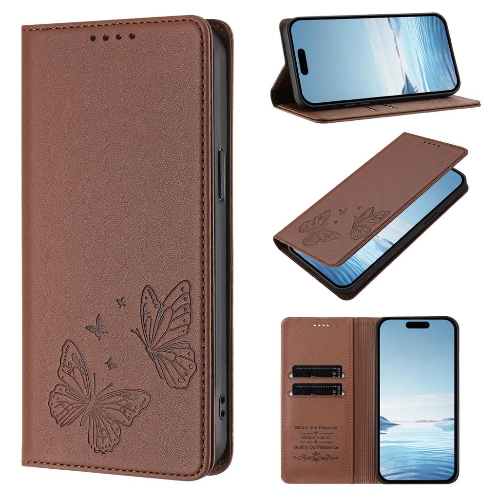 Fashion Butterfly Embossed Leather Wallet Card Solt Case For iPhone 17 Pro Max 16 Plus 15 14 13 12 11 Book Shockproof RFID Cover