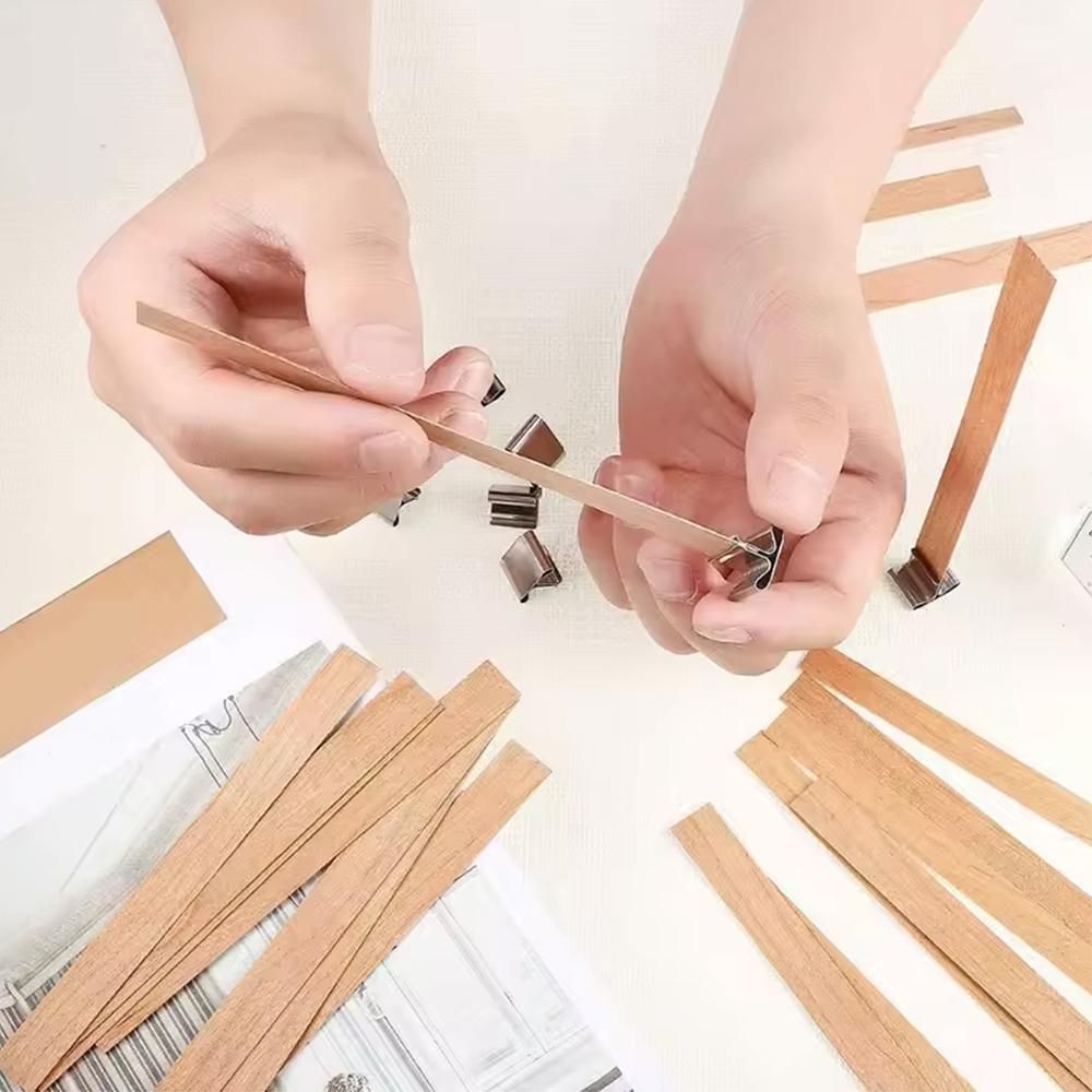 30Pcs Wooden Candles Wick with Metal Base Set Wick Clip for DIY Candle Making
