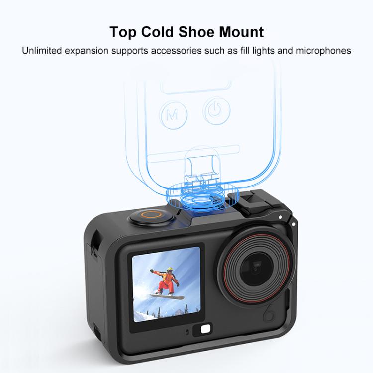 For DJI Osmo Action 6 PULUZ Plastic Cage Vertical-Horizontal Expansion Adapter Frame with Cold Shoe (Black)