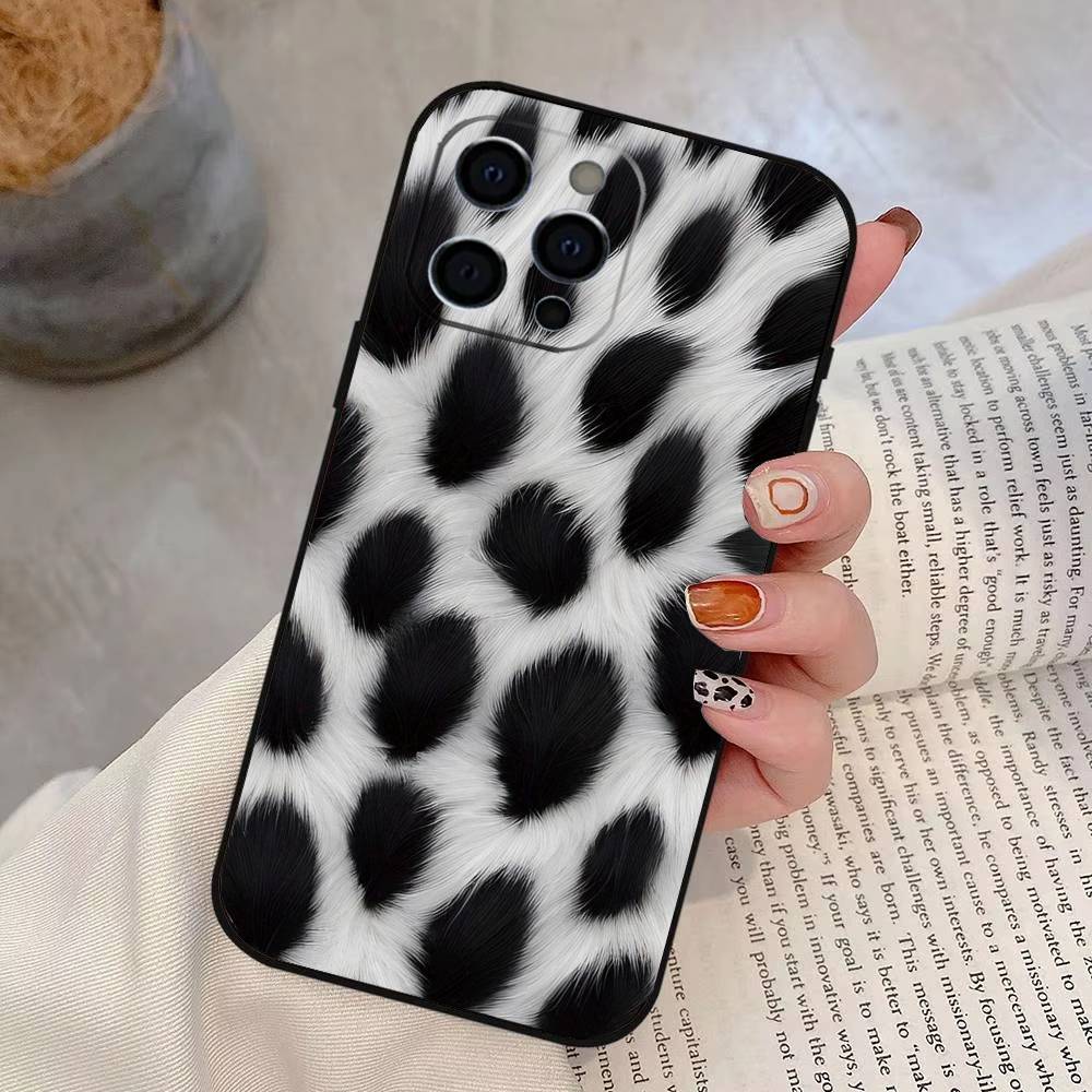 Leopard Print Phone Case For iPhone 17,16,15,14,13,12,11 Plus,Pro Max,XS,Soft Silicone Black Cover