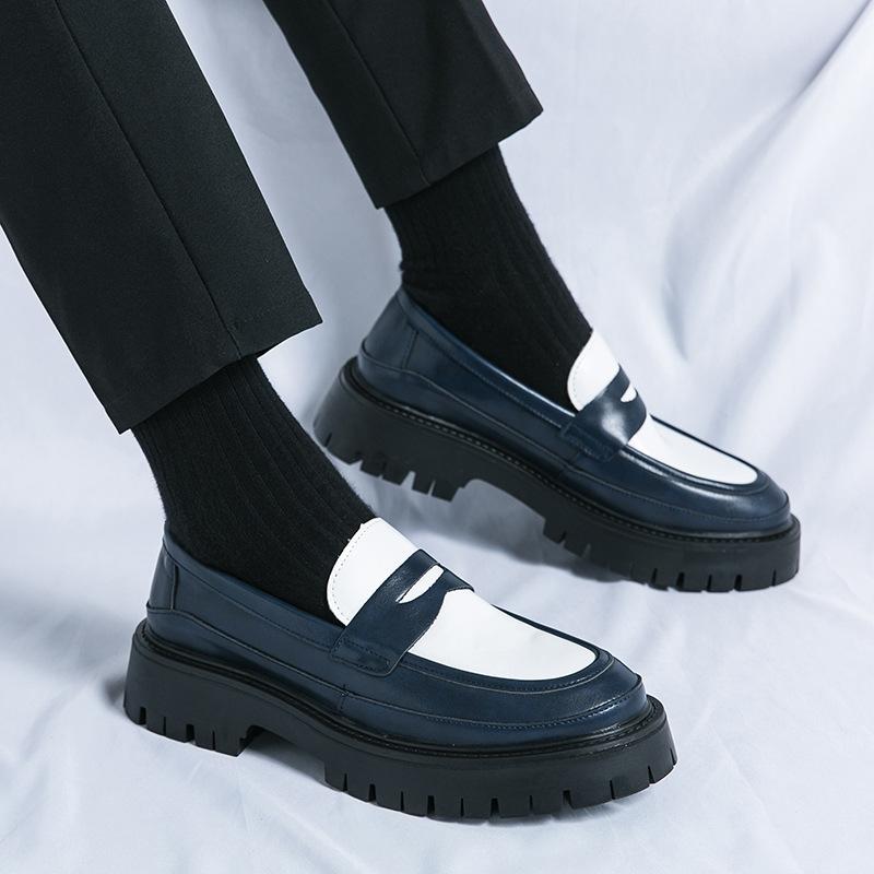 Pánské Retro nazouvací kožené boty na silné platformě pro zvýšení výšky Trendy Business Casual boty