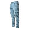 Men's Jeans Solid Color Stretch Multi Pocket Skinny Pants Slim Fit Denim Pants