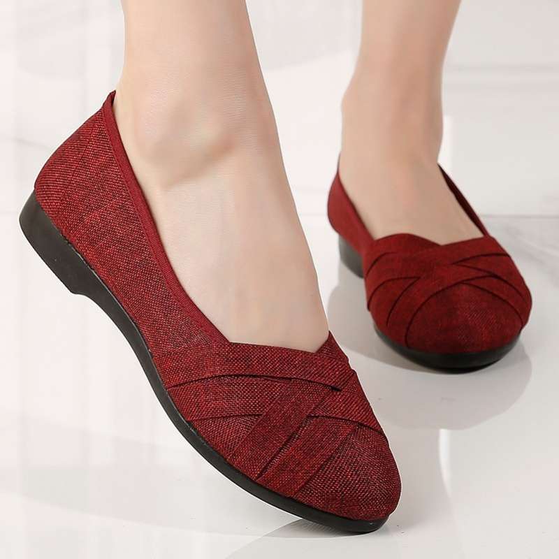 Alte Nord-Stoffschuhe Damen flachsohlige vielseitige Einzelschuhe flachmündig flachabsätzig Mutterschuhe atmungsaktiv weichsohlig extra groß Damen