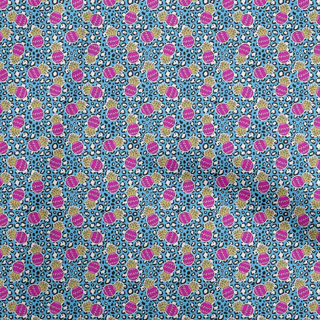 oneOone Cotton Flex Fuschia Pink Fabric Pineapple With Animal Skin Craft Projects Decor Fabric Printed By The Yard 40 Inch