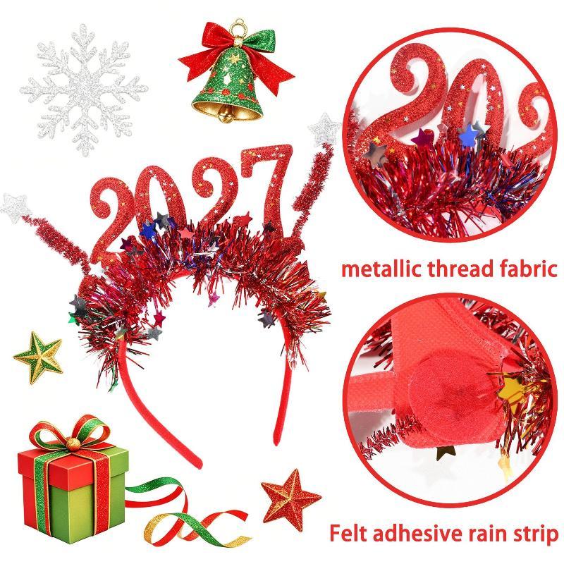 Year 2027 Headband Eyeglsses Gold Headbands Women Red Hairband Star Hair Accessories Christmas Party Decor