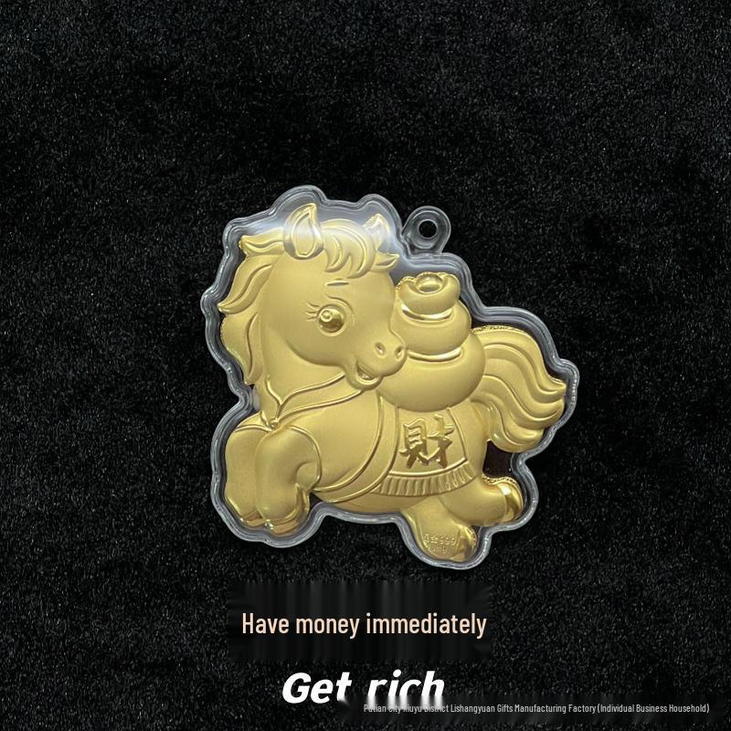 Year of the Horse Gold Leather Keychain & Phone Lanyard – Lucky Charm New Year Gift