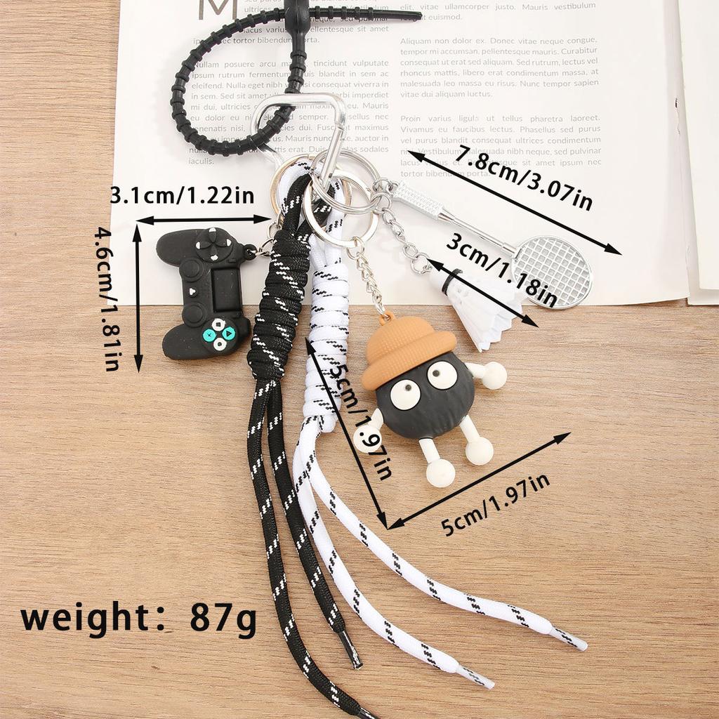 Cute Cartoon PVC Small Coal Ball Pendant Keychain Mini Game Machine Badminton Fun Bag Pendant