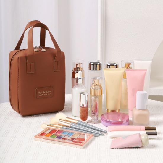 

Travel Cosmetic Bag Portable Toiletry Organizer with Handle Large Capacity Waterproof Makeup Bag for Home Travel Business Trip бежевий