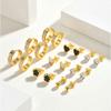 Vnox Trendy 3pcs/Set Cute Shell Butterfly Stud Earrings for Women Gold Plated Black Acrylic Flower Rhinestones Set Ear Jewelry