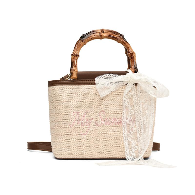 

Сумка через плечо из натуральной соломы с деревянной ручкой для женщин, пляжная сумка, дорожная сумка для отдыха