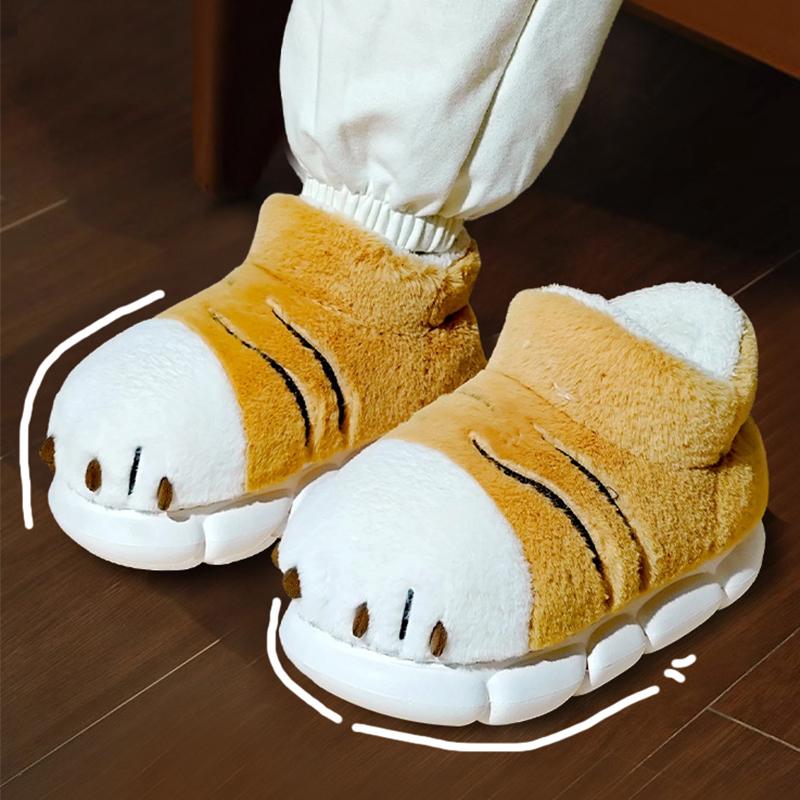 Fashion New adorable tiger paw slippers men's winter furry booties indoor outdoor pull on shoes man warm ankle boot slipper animal claw
