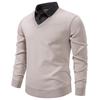 Autumn Winter Mens Long Sleeve Lapel Pullovers Fake Two-Piece Warm Knit Sweater