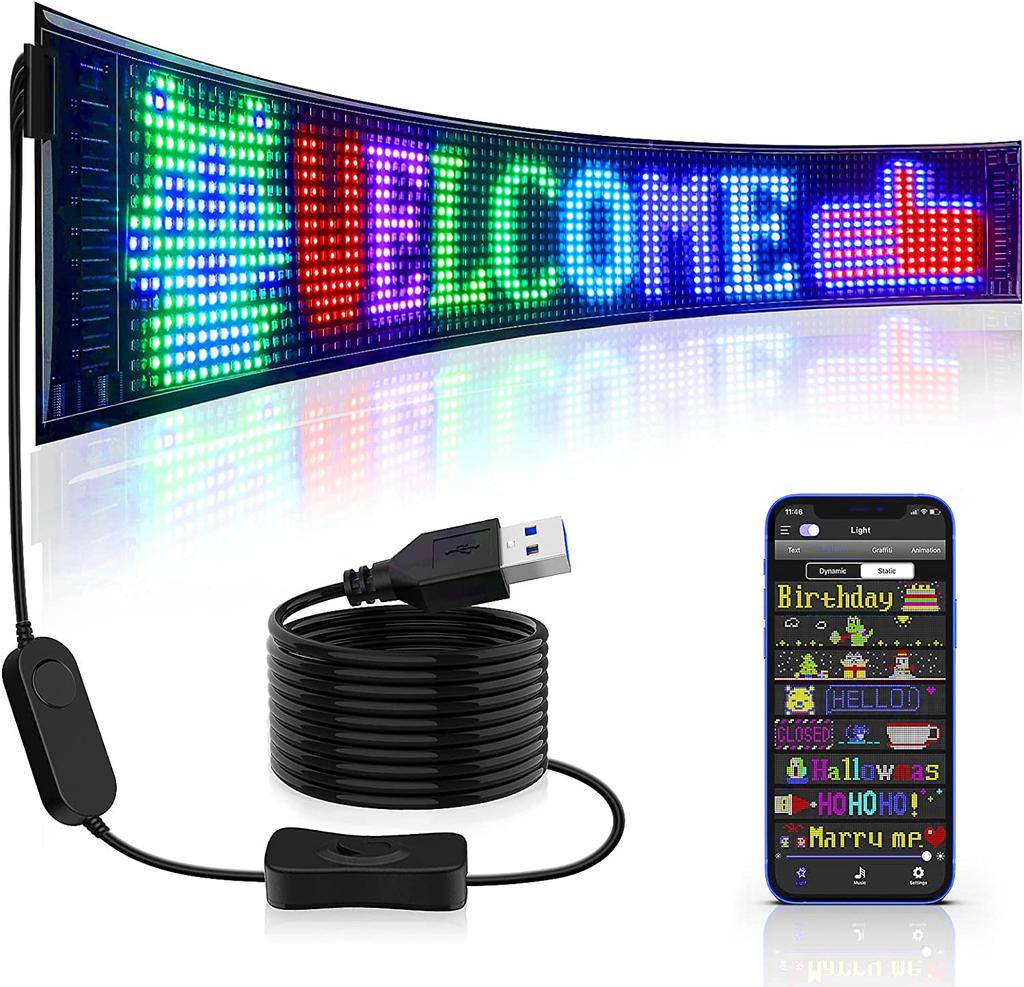 LED-Matrix-Pixel-Panel, USB 5 V, flexibel adressierbares RGB-Muster, Graffiti-Lauftext-Animationsanzeige, Autogeschäft, Bluetooth-App