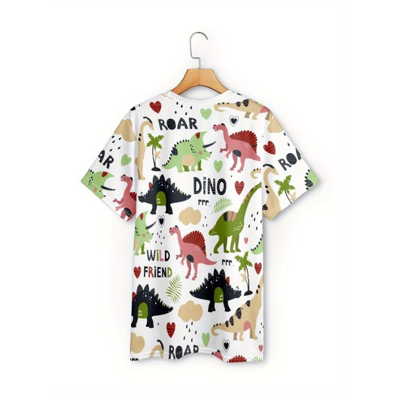White Dino Women's Tee - Cute Dinosaur Playful Cartoon Print Design for Casual Daily Wear