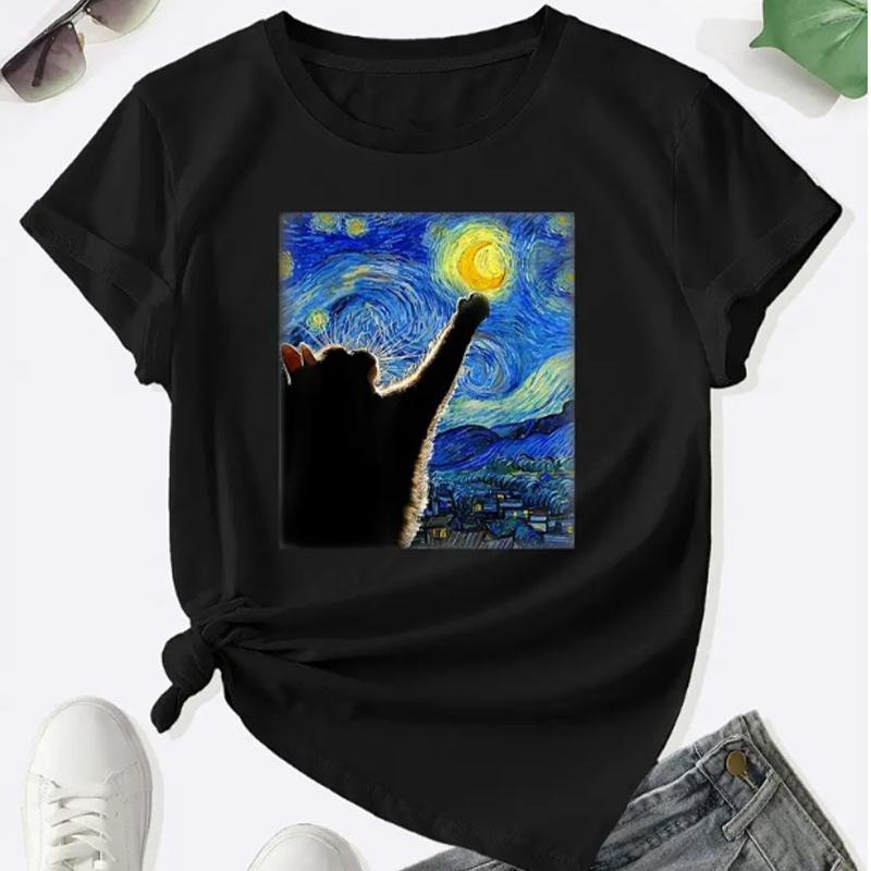 Модная женская футболка с принтом кота