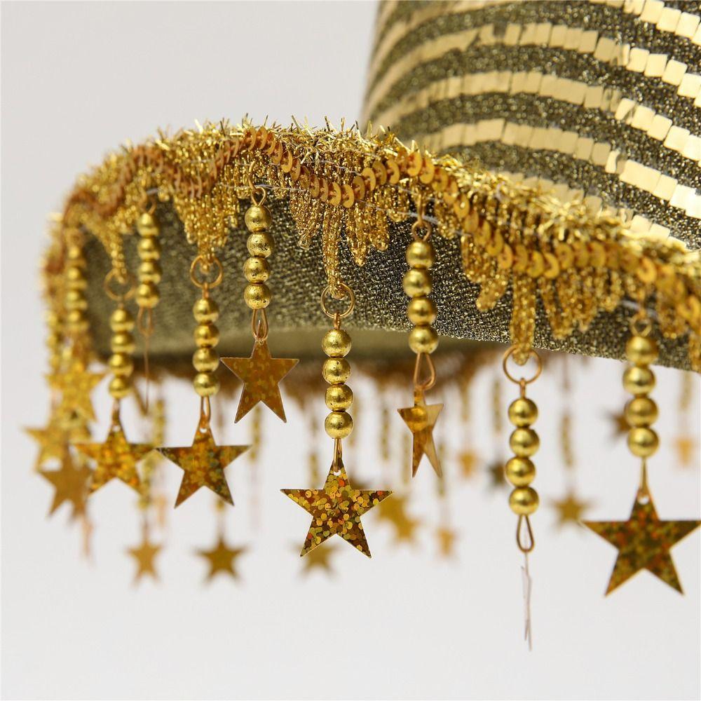 Vintage Shiny Sequin Western Cowboy Hat Gold Sparkle Glitter Jazz Hat Cap Wide Brim Summer Hat Costume Accessories