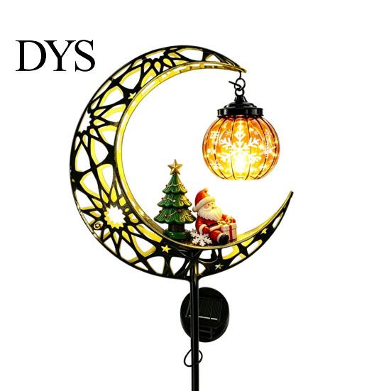 Outdoor Christmas Decorative Stakes Solar Moon Light, Santa Snowman Crescent Garden Stake Warm Weather Resistant Lawn LED Glow, Festive Pathway Light