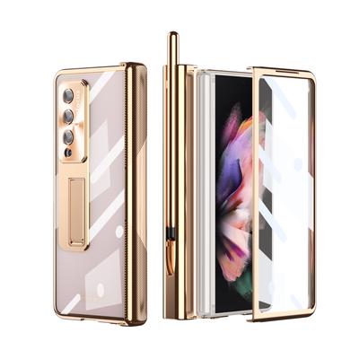 Kickstand Plating Cell Phone Cover Case For Samsung Galaxy Z Fold 4 5g Fold4 Fold3 Fold 3 Glass Film S Pen Holder Folding Cases