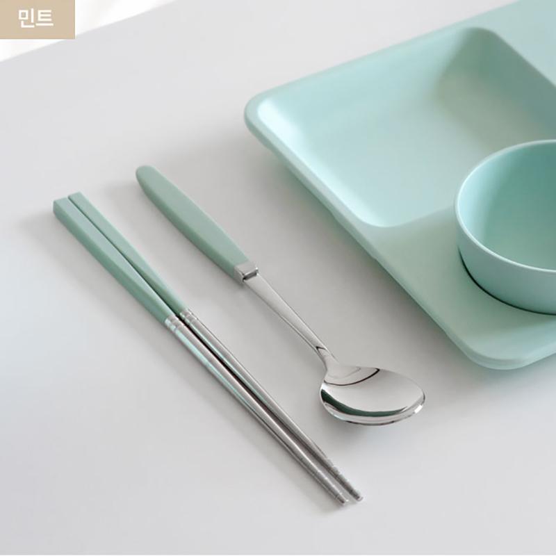 Korean Chopsticks Dessert Spoon Flatware Stainless Steel Cutlery Set Sushi Sticks Coffee Tea Spoons Set Portable Dinnerware Set
