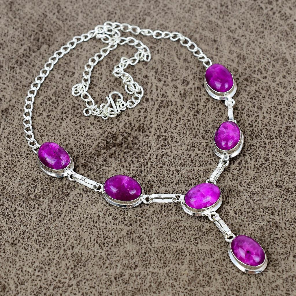 Red Jade Gemstone Handmade 925 Sterling Silver Jewelry Necklace 18" KKG-405