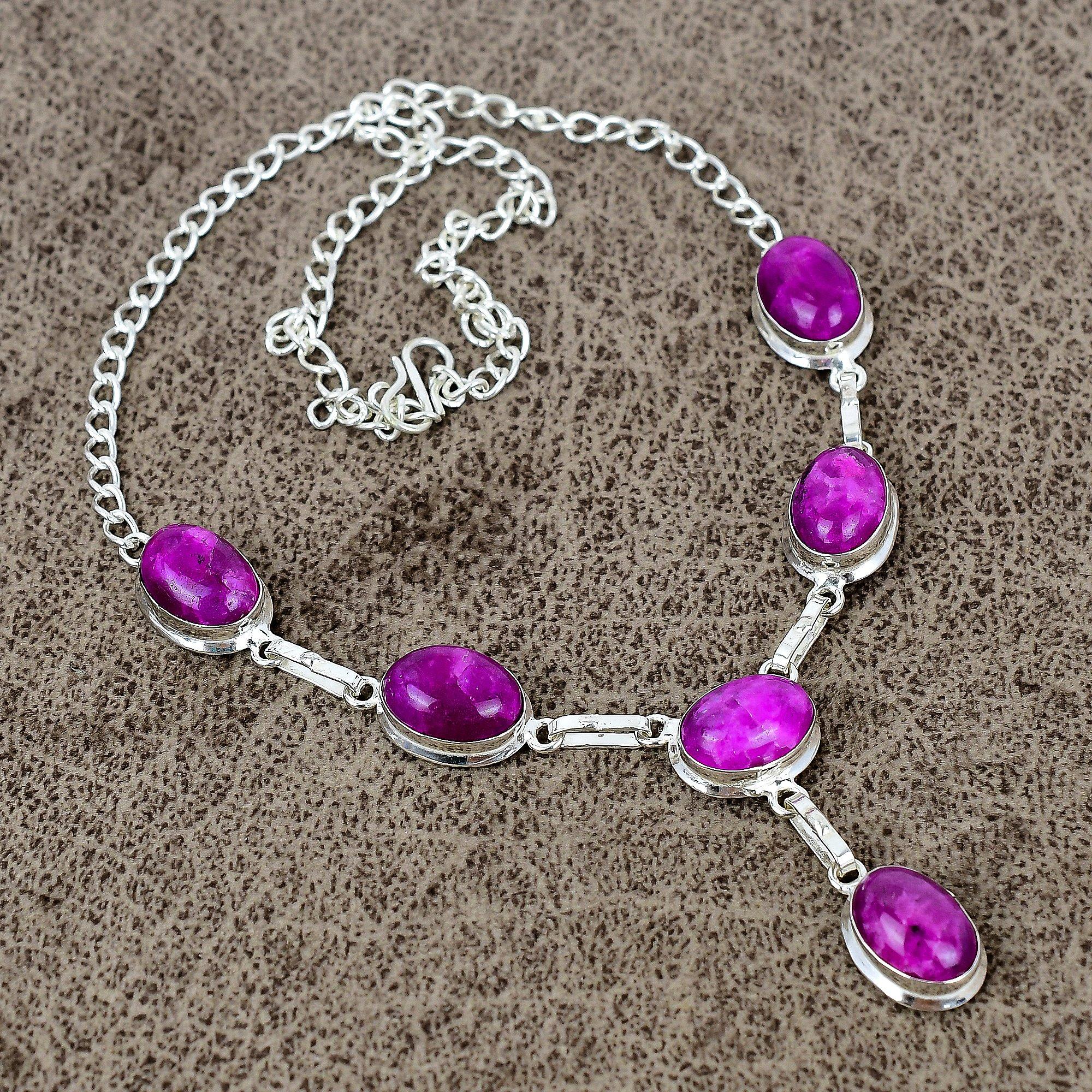 

Red Jade Gemstone Handmade 925 Sterling Silver Jewelry Necklace 18 KKG-405