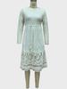 2025 Fall European & American Women's Lace Slim Midi Dress with Hollow Round Neck & Long Sleeves