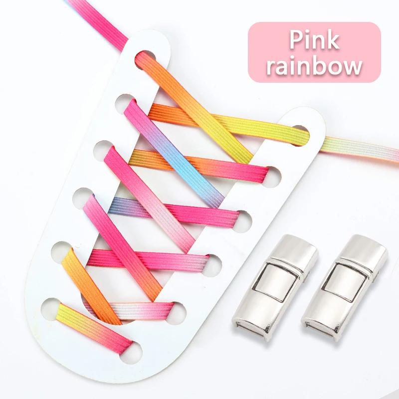 Lock Shoe laces without ties Elastic laces Sneakers Kids Adult Flat No Tie Shoelaces Rainbow Glitter Shoelace Shoes Accessories