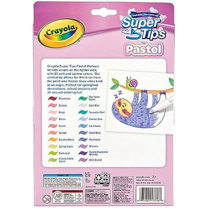 Feutres Lavables - CRAYOLA - Pastel Super Tips - Pointe Conique Double Trait - Pack De 20 Pièces