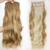 Syntetyczne długie faliste syntetyczne doczepiane włosy 4 sztuk/zestaw doczepiane włosy na klips ciemnobrązowy ombre miodowy blond grube treski