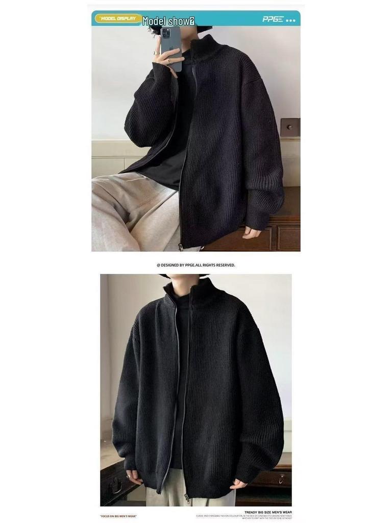 Men's Japanese Retro Zippered Cardigan Knitwear – Loose, Lazy Style for Spring and Autumn