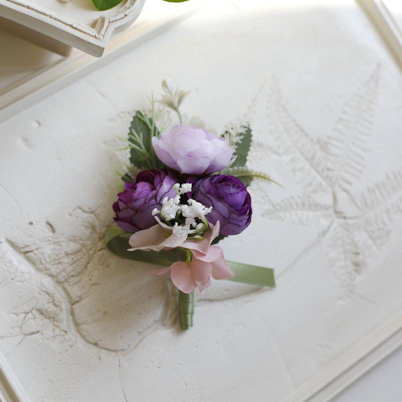 Mori-Style Korean Camellia Wedding Boutonniere & Bridesmaid Wrist Corsage Set